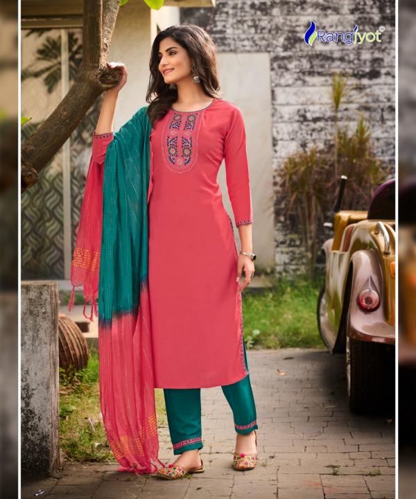 Rangjyot Veena Vol 1 Rayon Designer Excluisve Readymade Suit